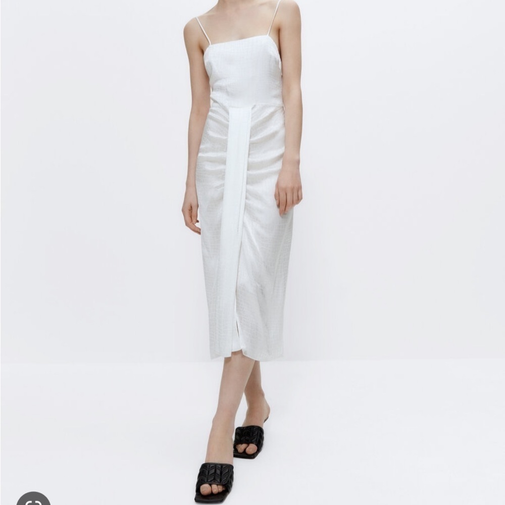 Uterque Satin Jacquard Spaghetti Strap Slip Dress